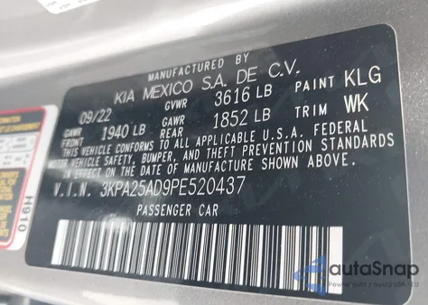 2023 Kia Rio 5-Door S z USA, uszkodzony, nr VIN 3KPA25AD9PE520437